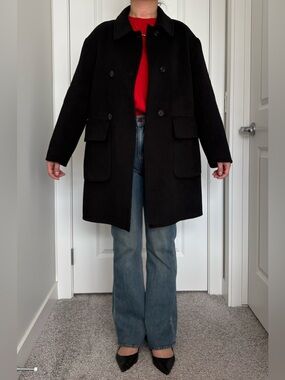 Black Oversized 100% Wool Coat – Double-Faced, Minimalist Chic